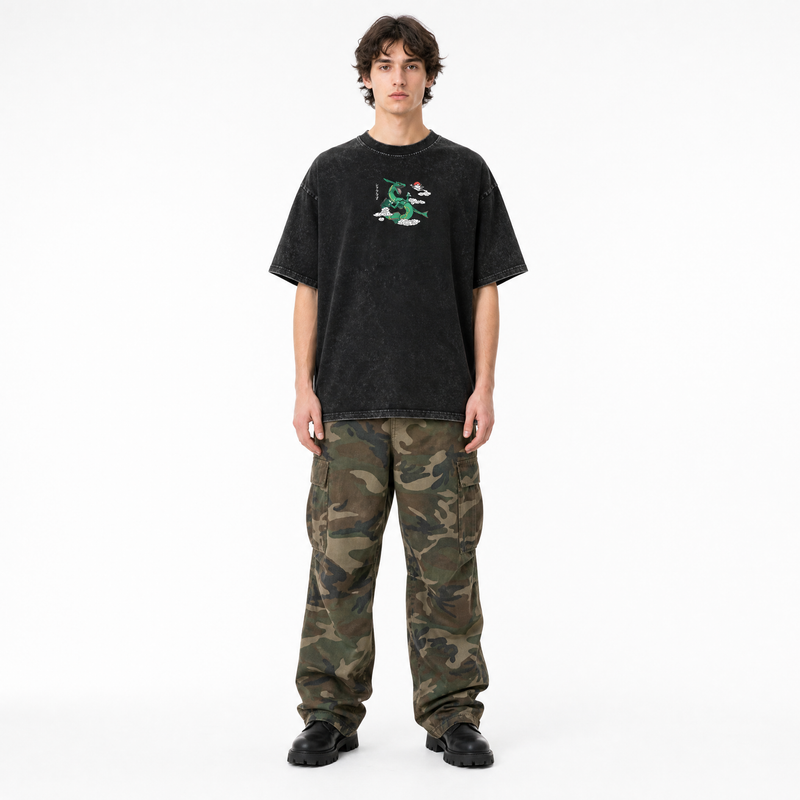 Model wearing the Emerald Ascension Vintage Tee, front view
