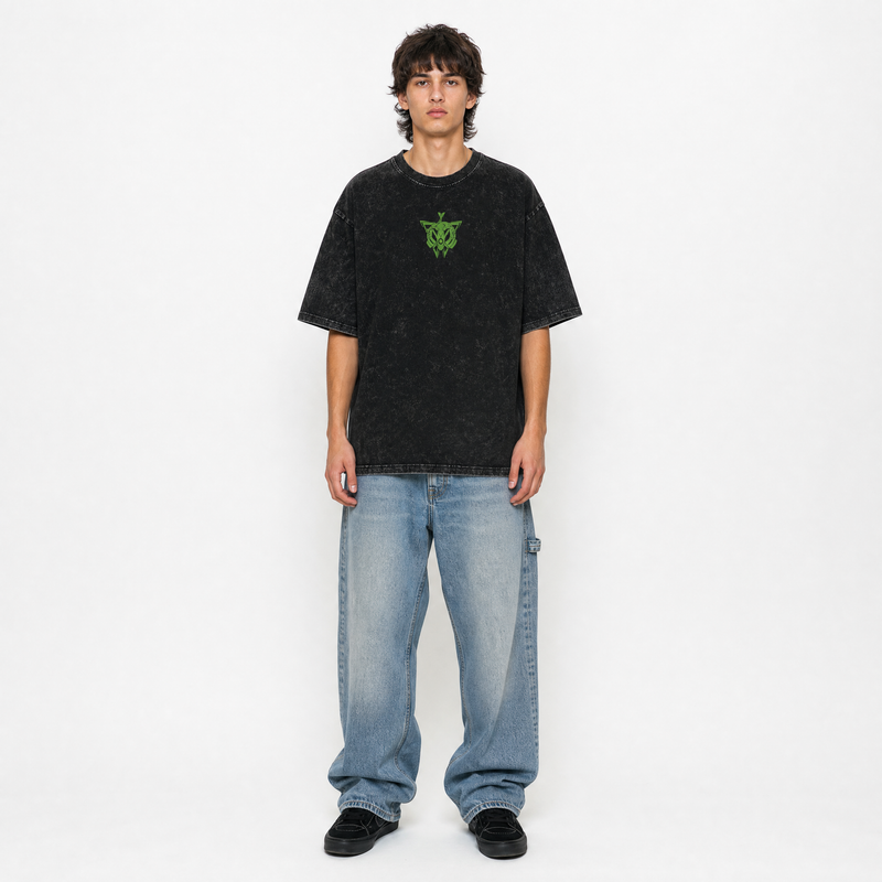 Model wearing the Jade Tempest Vintage Tee, front view