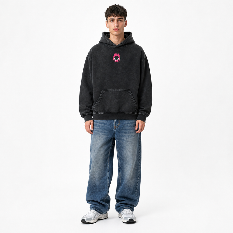 Model wearing the Violet Haze Vintage Hoodie, front view